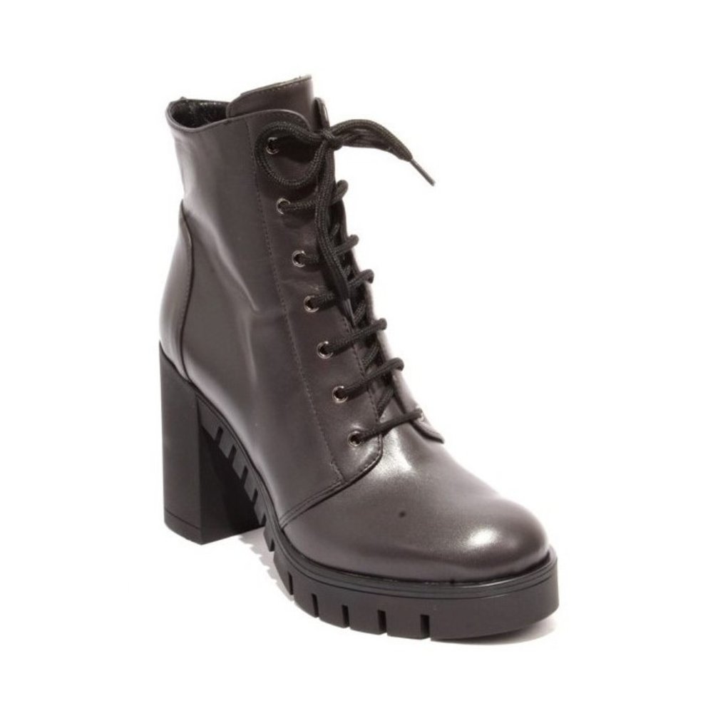 Isabelle 358 Gray Leather Lace-Up / Zip-Up Round Toe Heels Boots